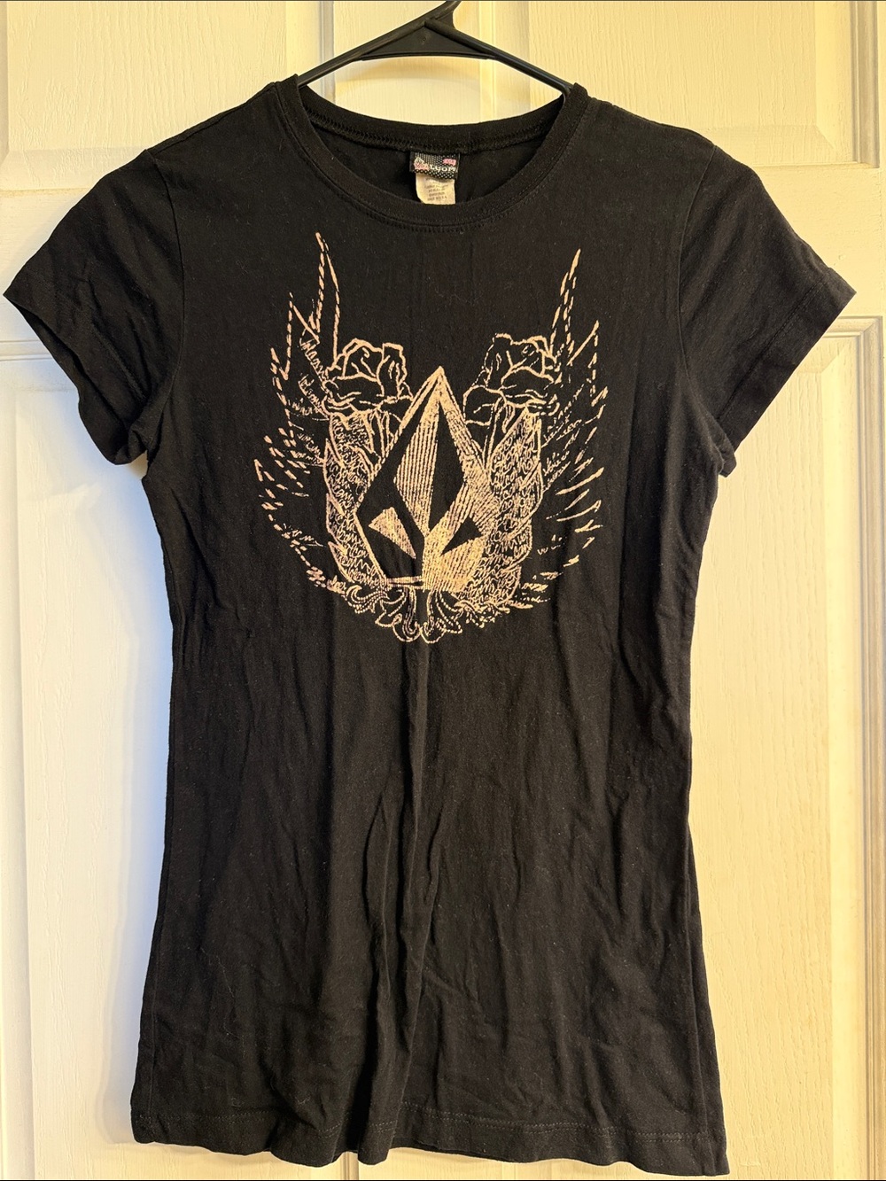 Volcom Black T-Shirt with Pale Pink Logo Tag